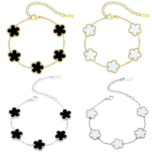 Double Sided Clover Charm Bracelet featuring gold and silver clover designs for a stylish accessory.