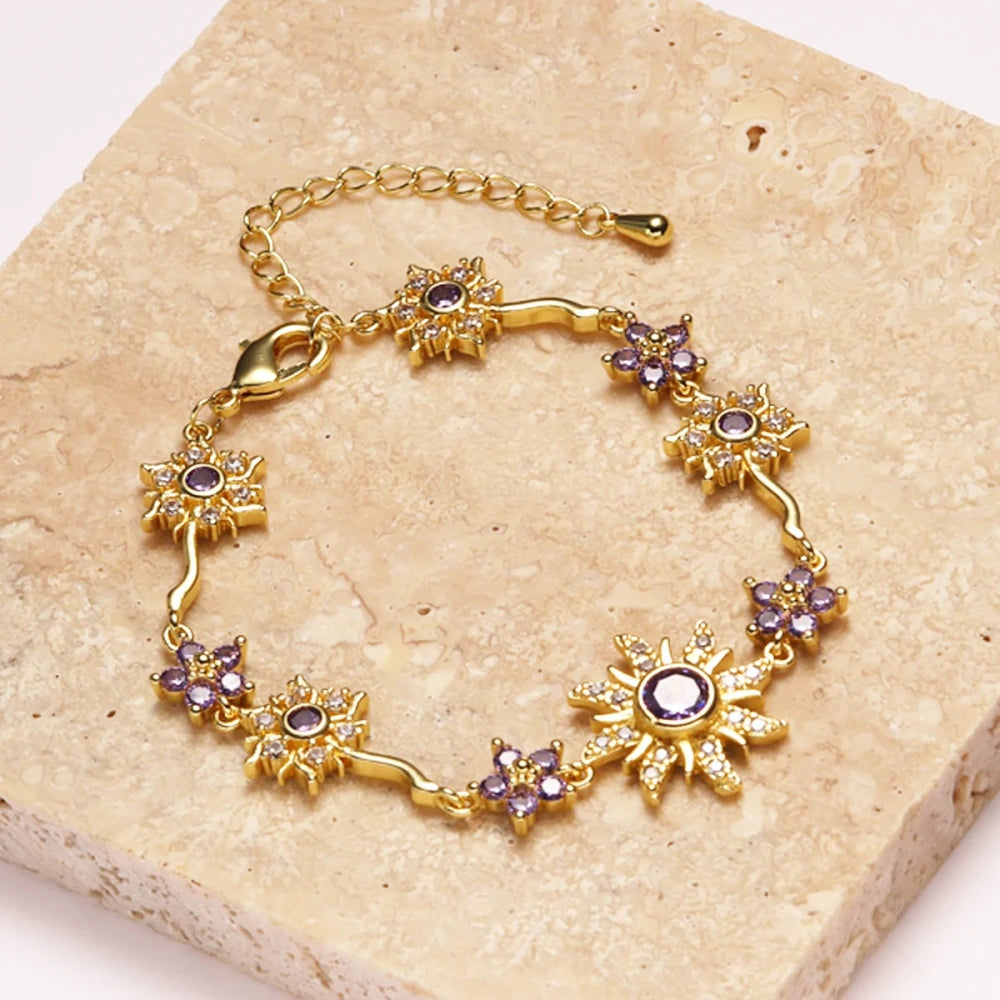 Sunflower Zircon Charm Bracelet