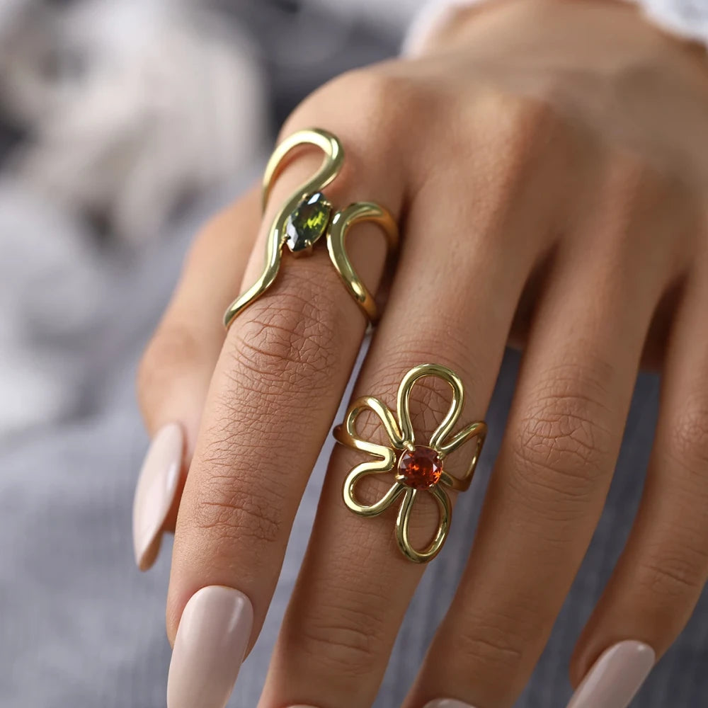 Gold Plated Irregular Crystal Ring