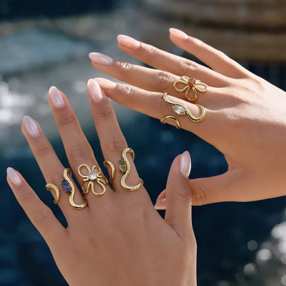 Gold Plated Irregular Crystal Ring