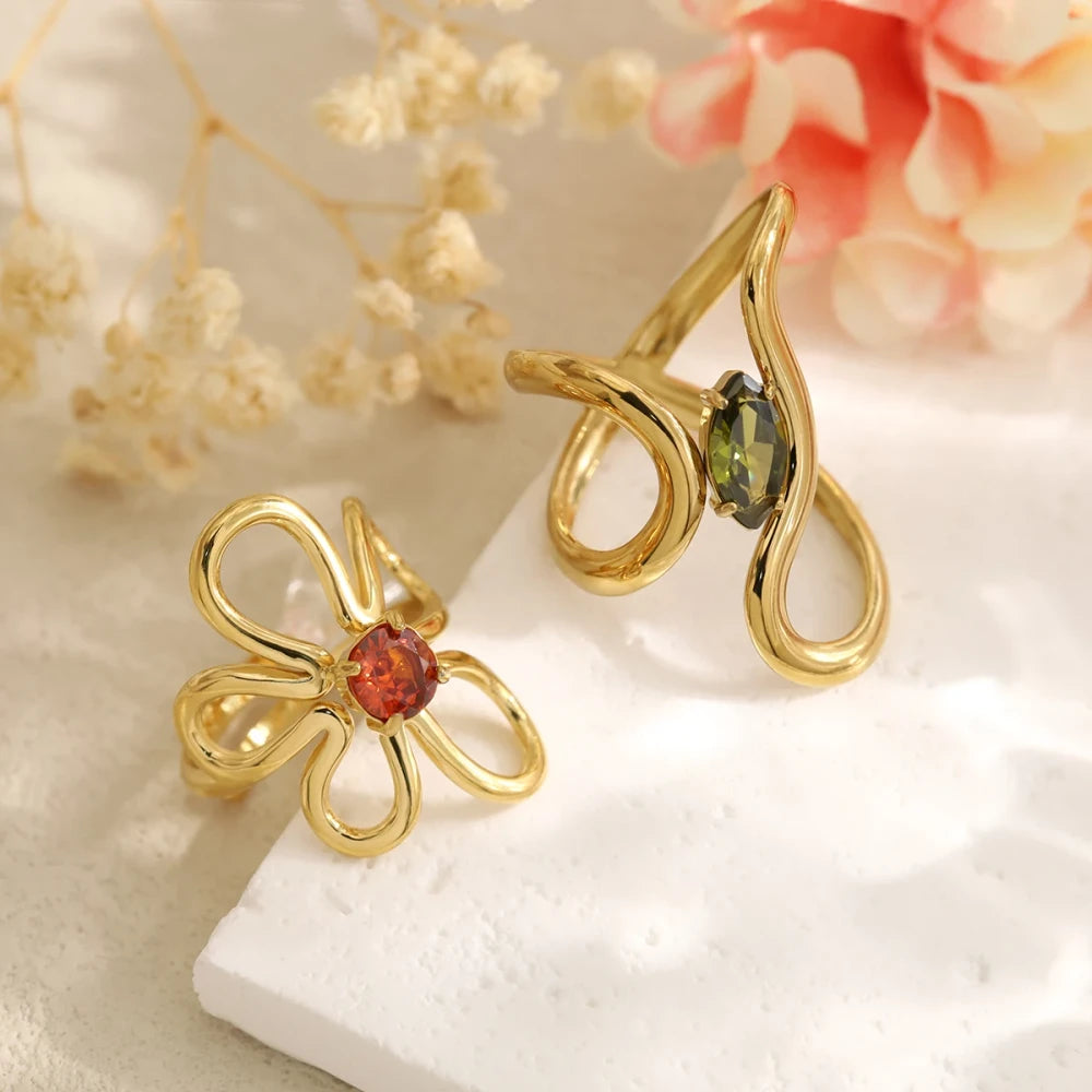 Gold Plated Irregular Crystal Ring