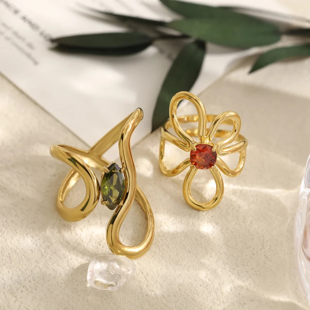 Gold Plated Irregular Crystal Ring