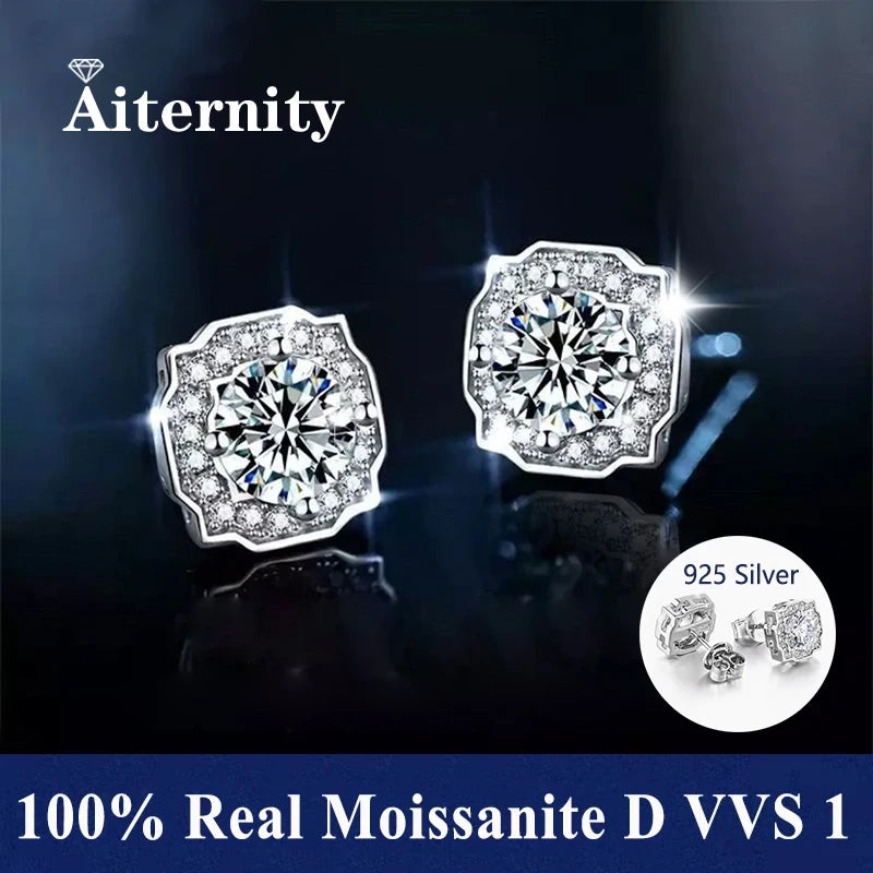 Moissanite Sterling Silver Stud Earrings