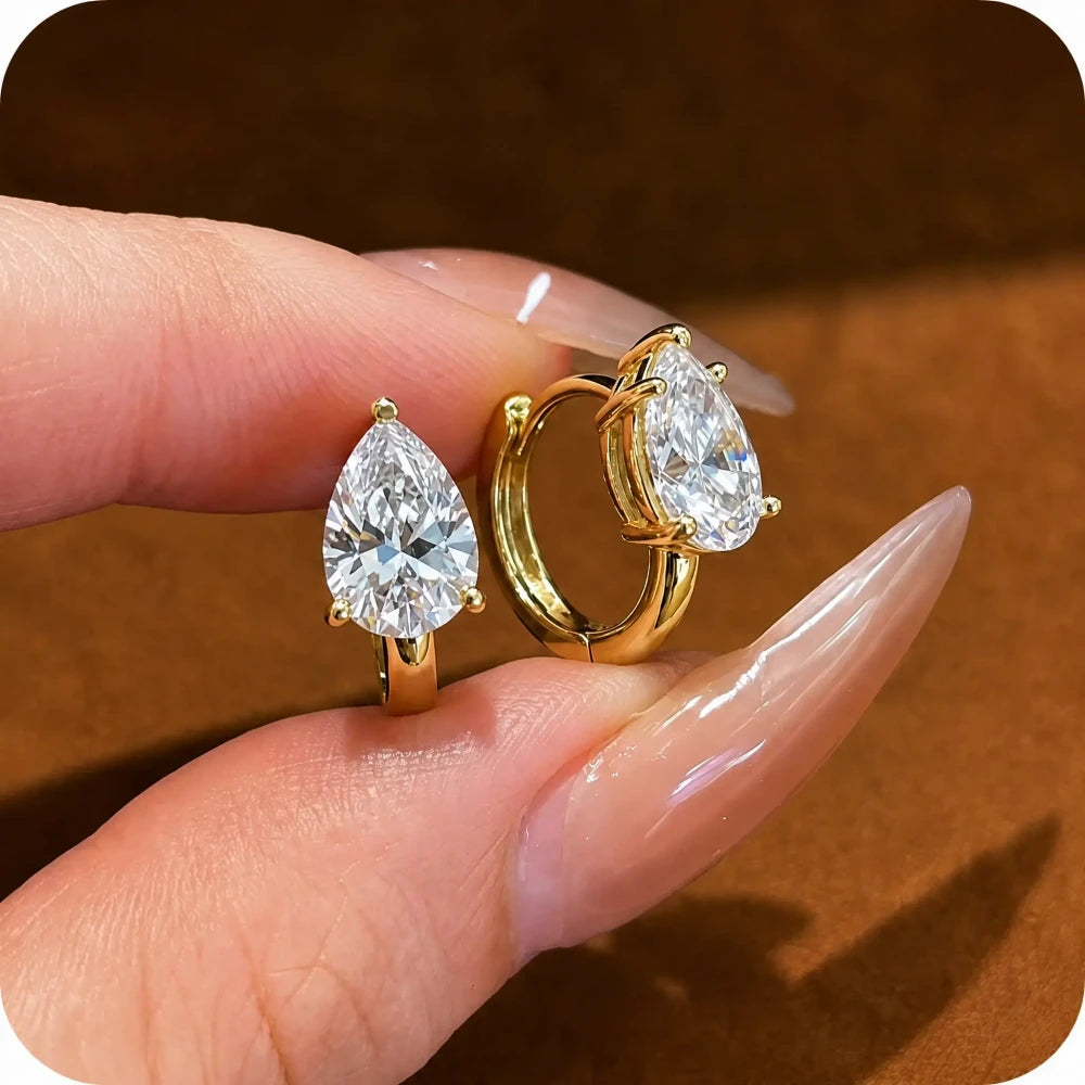 Gold Marquise Zirconia Hoop Earrings