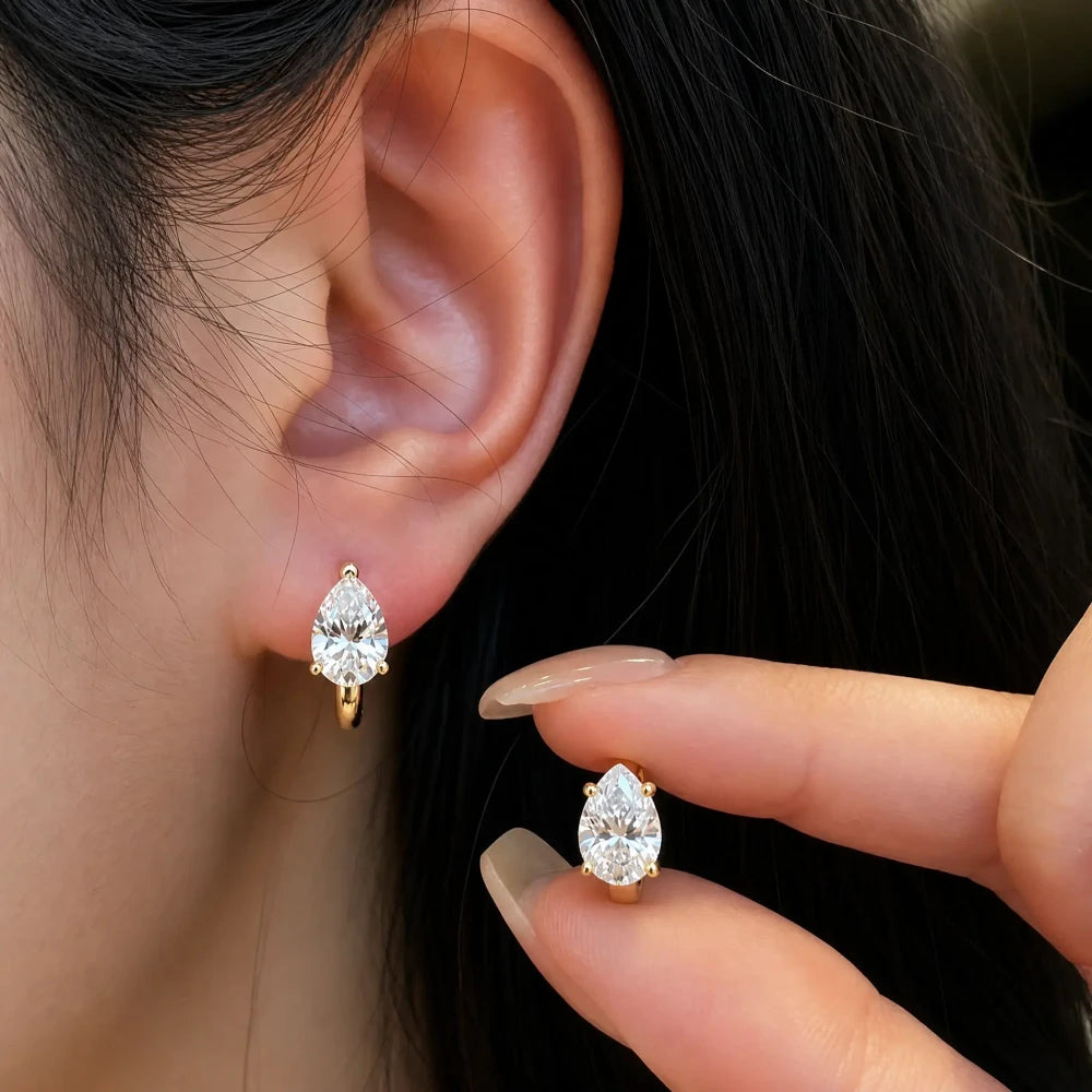 Gold Marquise Zirconia Hoop Earrings