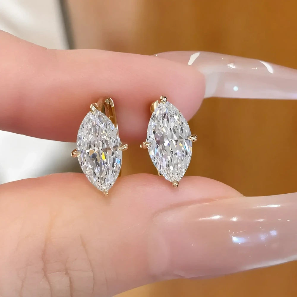 Gold Marquise Zirconia Hoop Earrings
