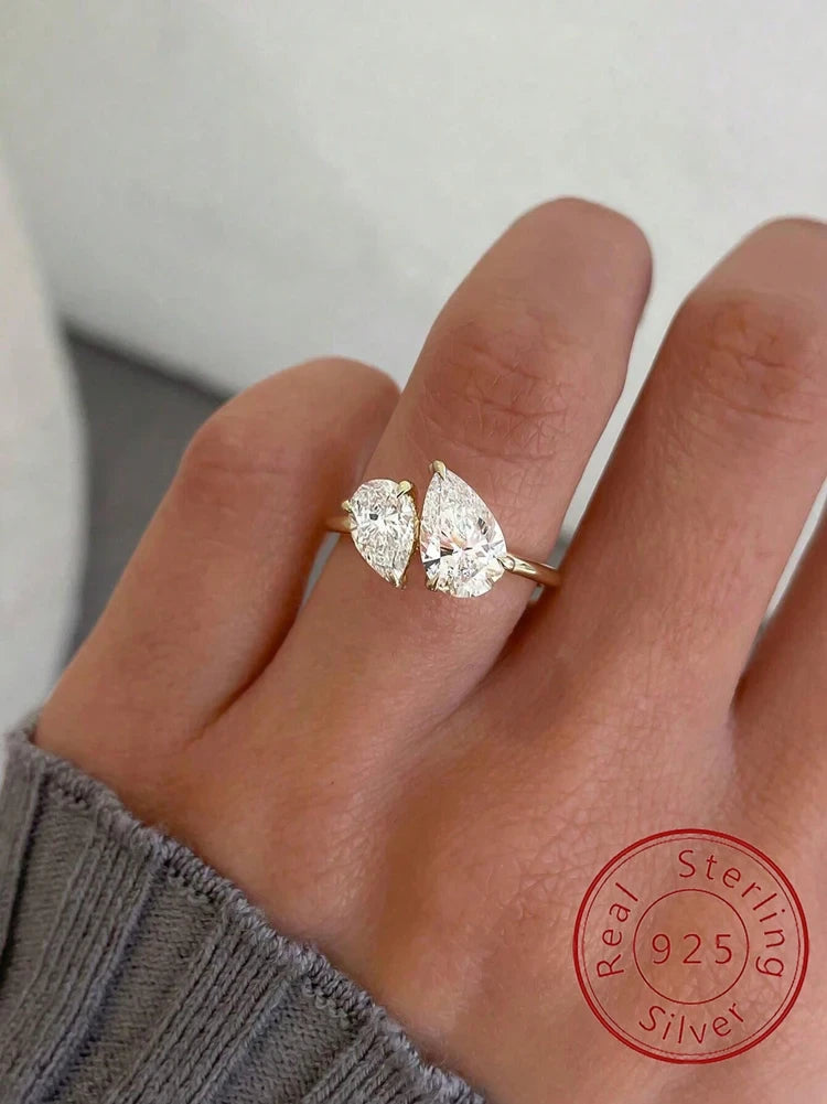 Sterling Silver Zircon Water Drop Ring