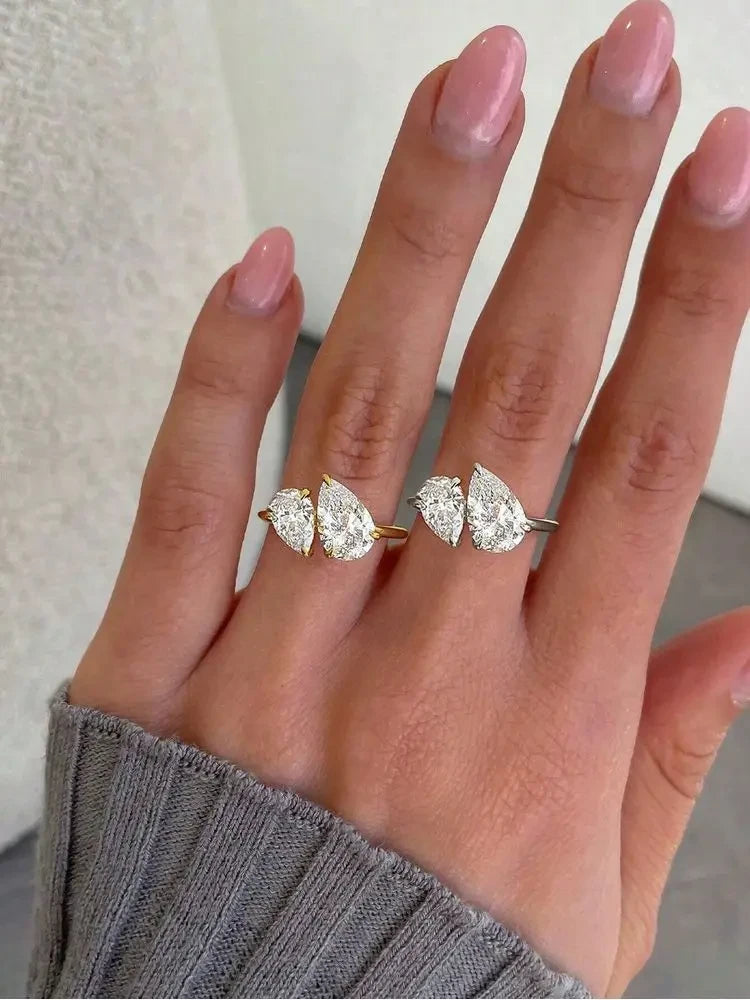 Sterling Silver Zircon Water Drop Ring