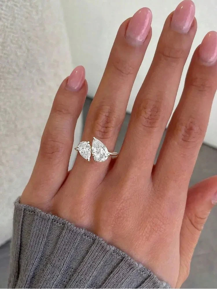Sterling Silver Zircon Water Drop Ring