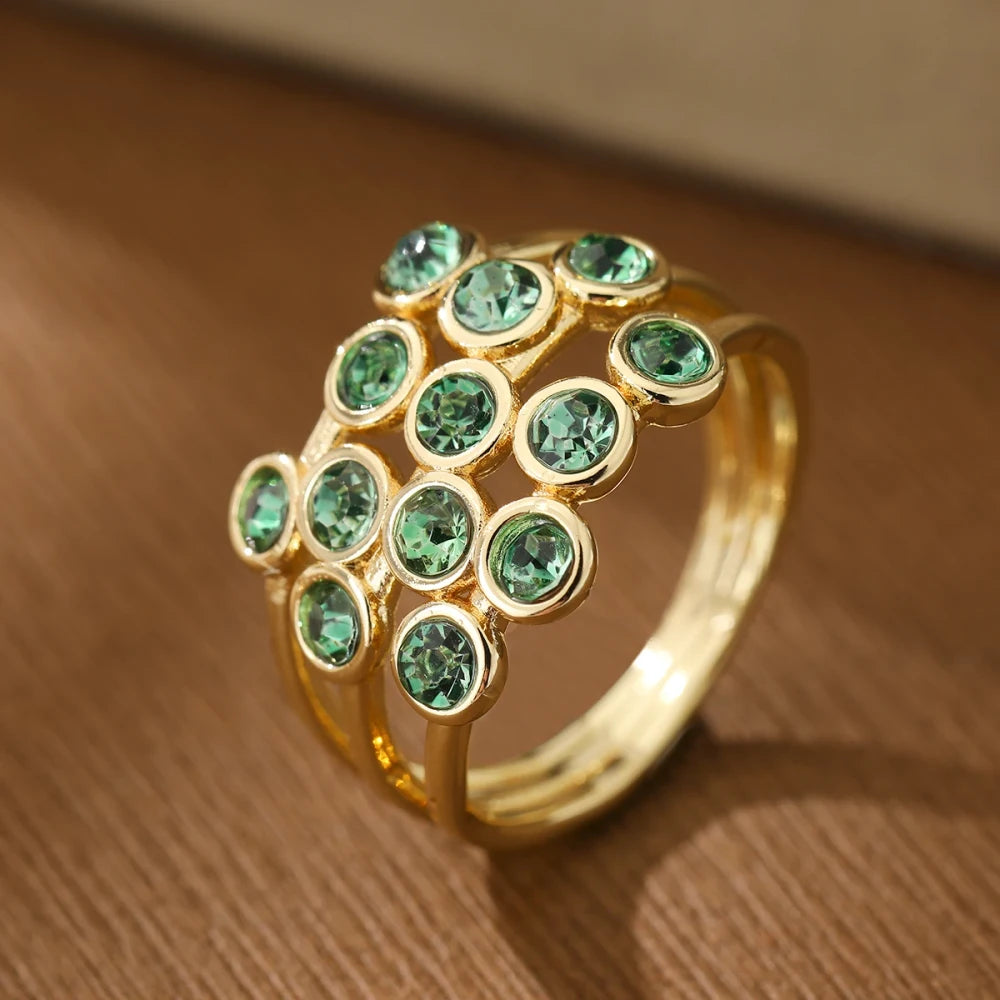 Green Gemstone Copper Ring Set