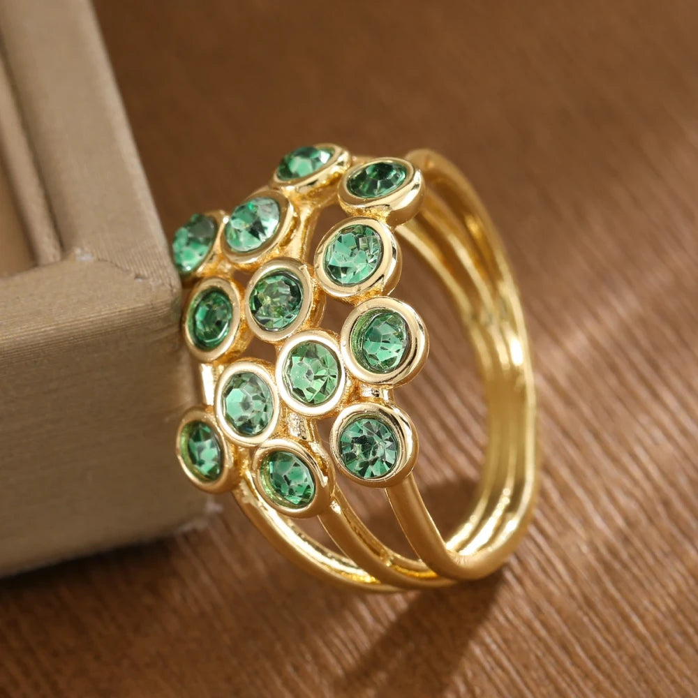Green Gemstone Copper Ring Set