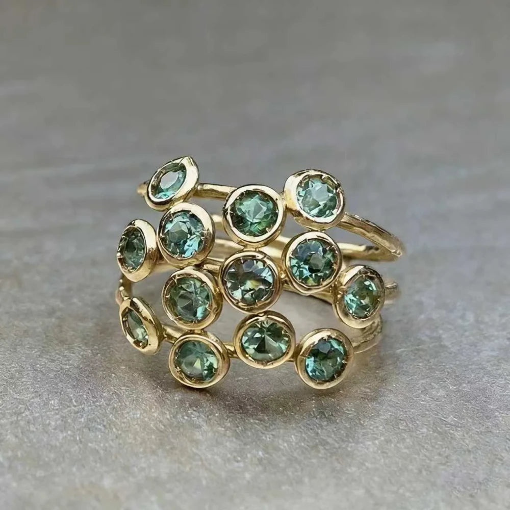 Green Gemstone Copper Ring Set