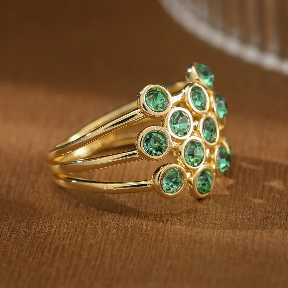 Green Gemstone Copper Ring Set