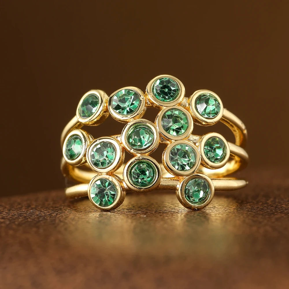 Green Gemstone Copper Ring Set