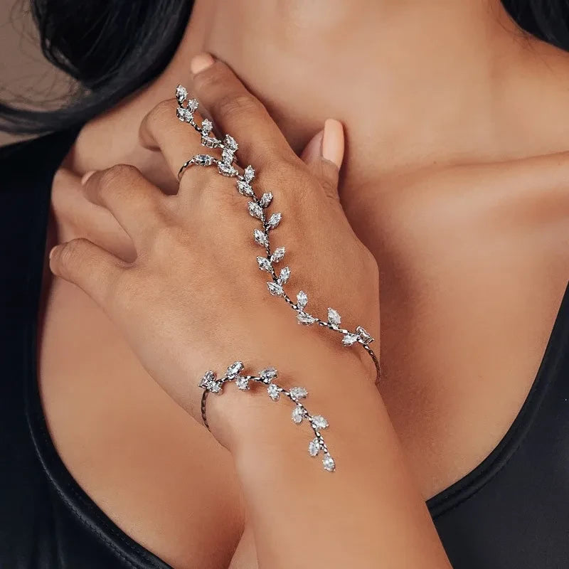 Leaf Zircon Bridal Hand Chain for Weddings & Special Events