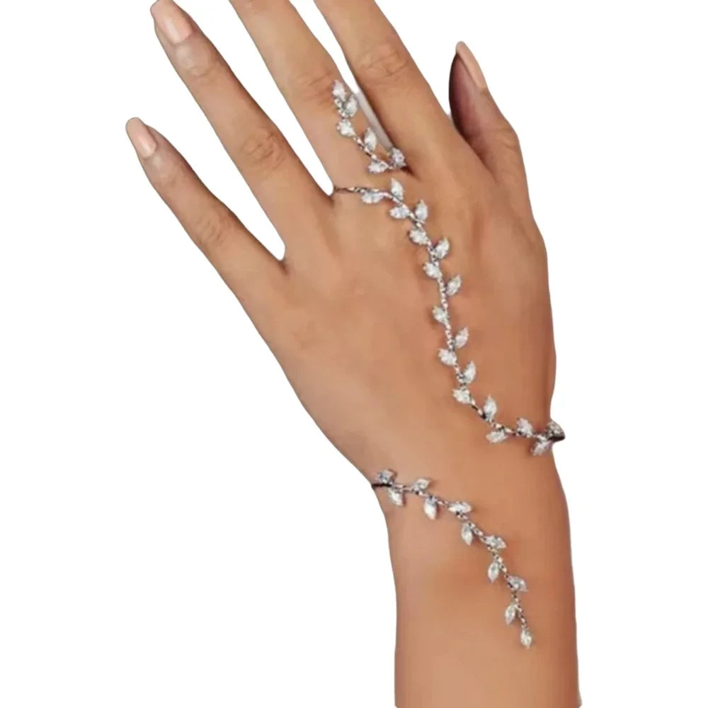 Leaf Zircon Bridal Hand Chain for Weddings & Special Events