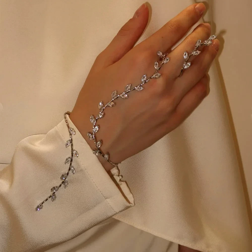Leaf Zircon Bridal Hand Chain for Weddings & Special Events