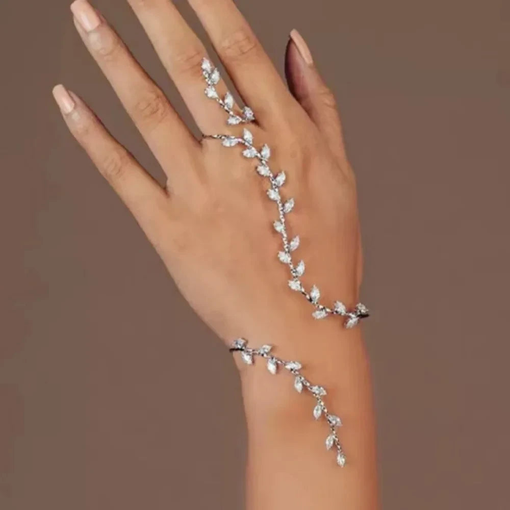 Leaf Zircon Bridal Hand Chain for Weddings & Special Events