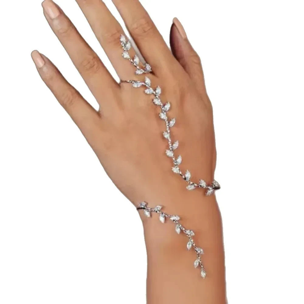Leaf Zircon Bridal Hand Chain for Weddings & Special Events